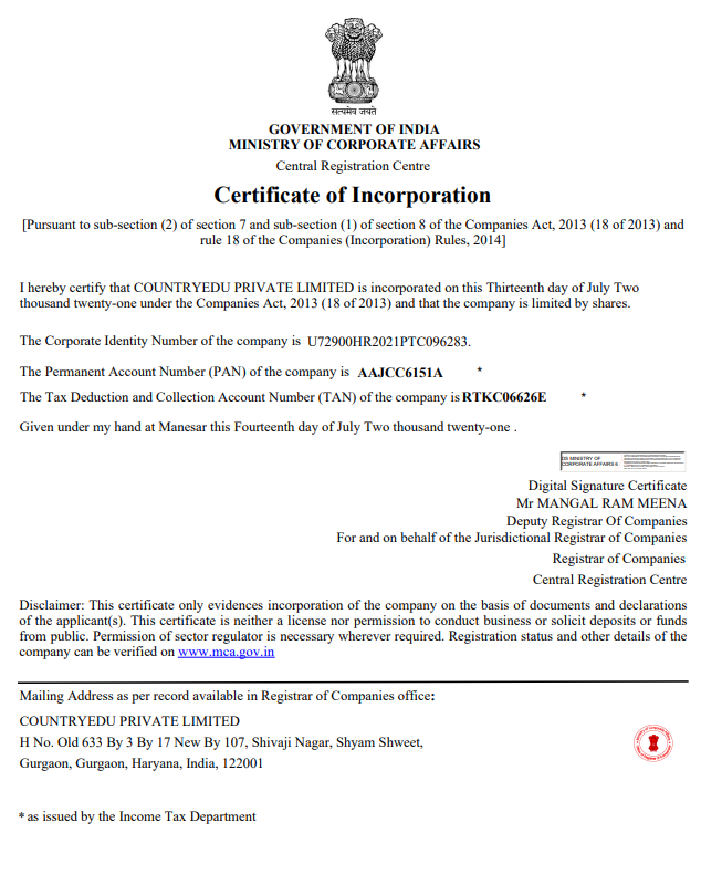 Certificate of Incorporation